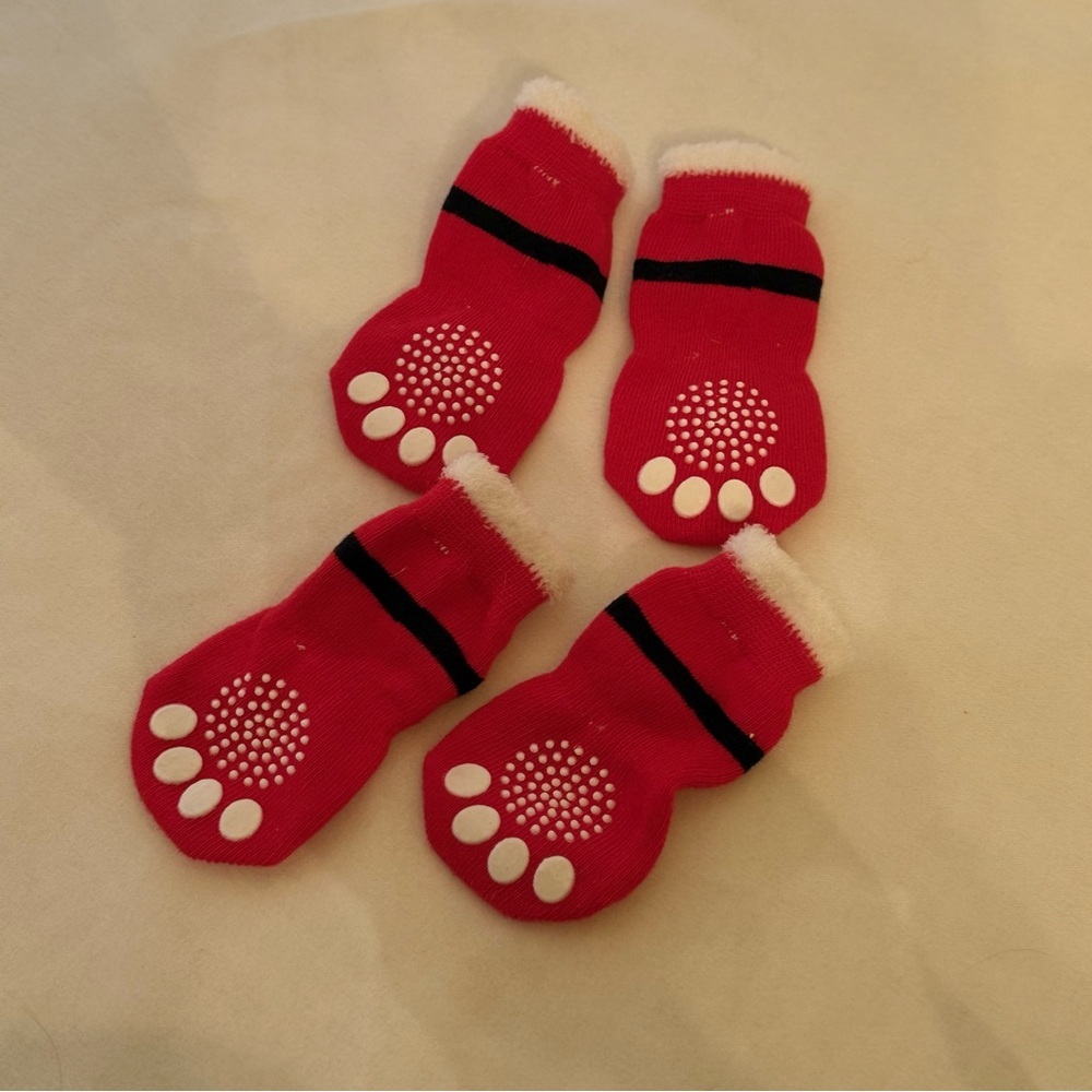 Red Pet Socks with Non-Slip Paw Design